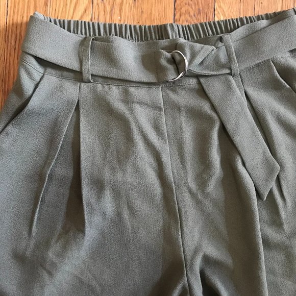 olive/army green belted dressy shorts (size large) - Picture 2 of 4